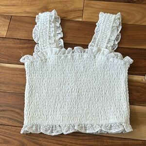 STORIA White Tank Top with Lace Trim